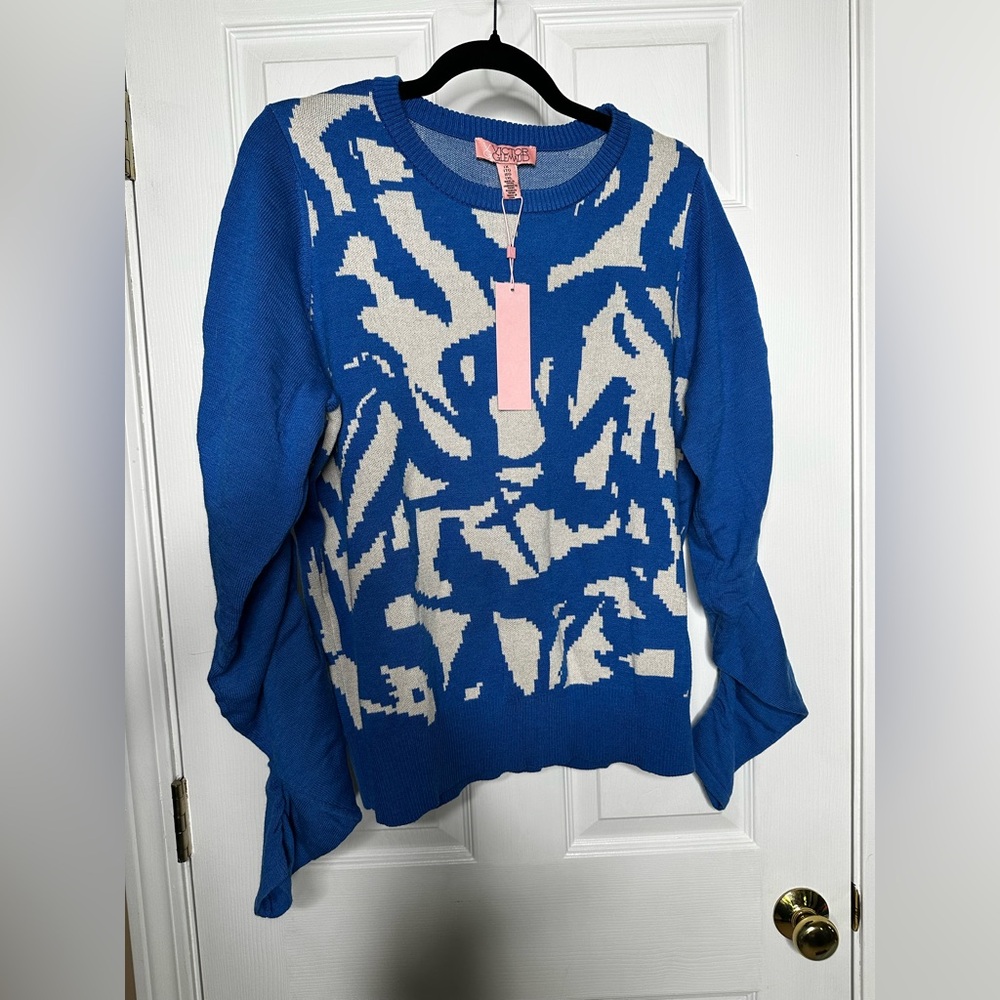 Blue and Cream Patterned Sweater